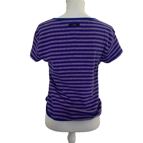 Tommy Hilfiger Tommy Jeans Striped T Shirt Y2K Womens Square Neck Logo Side Slit - Picture 3 of 7